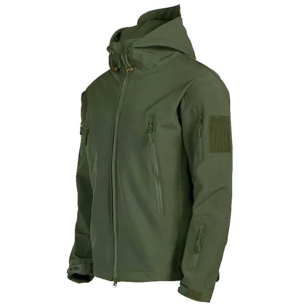 TRAF 2024 new shark skin soft shell jacket mens tactical windproof waterproof jacket mens jacket hooded jacket W250103
