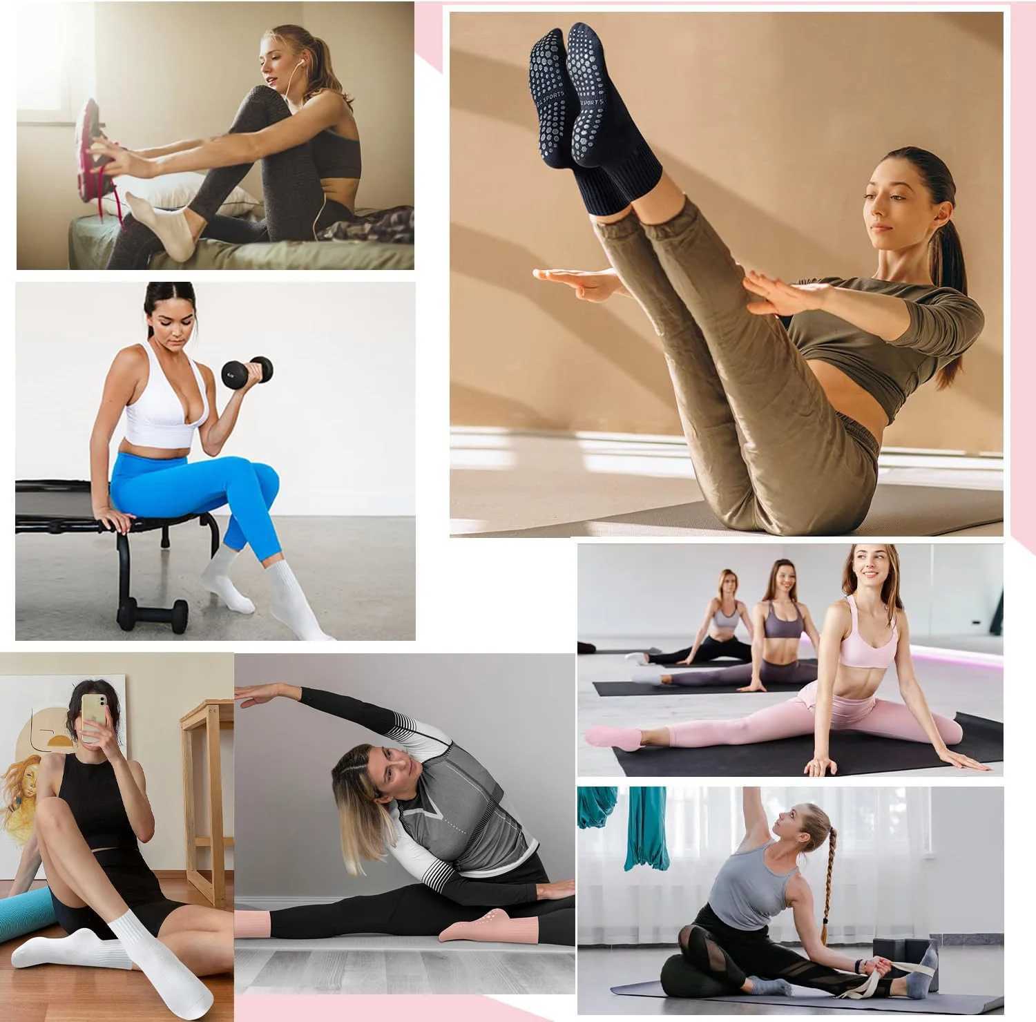 Sports Socks 1 pair Womens yoga socks solid color midsole anti slip grip yoga Pilates ballet socks S25131