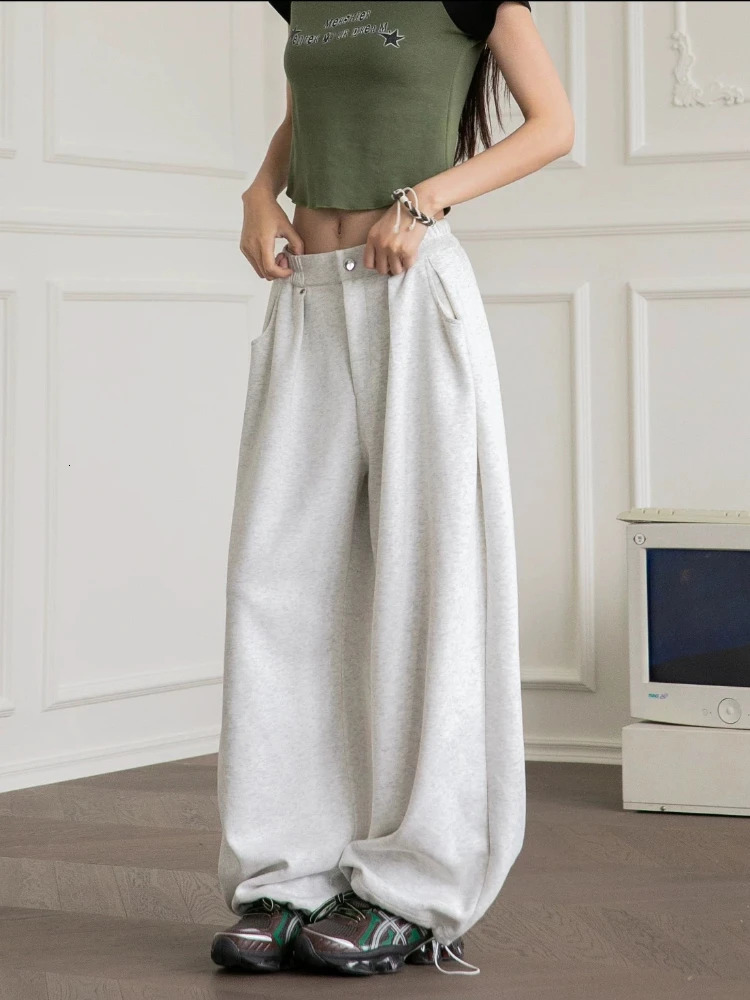 HOUZHOU Retro Bagged Sports Pants for Women Autumn Y2K Korean Loose Wide Leg Pants Zipper Flight Casual Sports Pants Street Clothing 250102