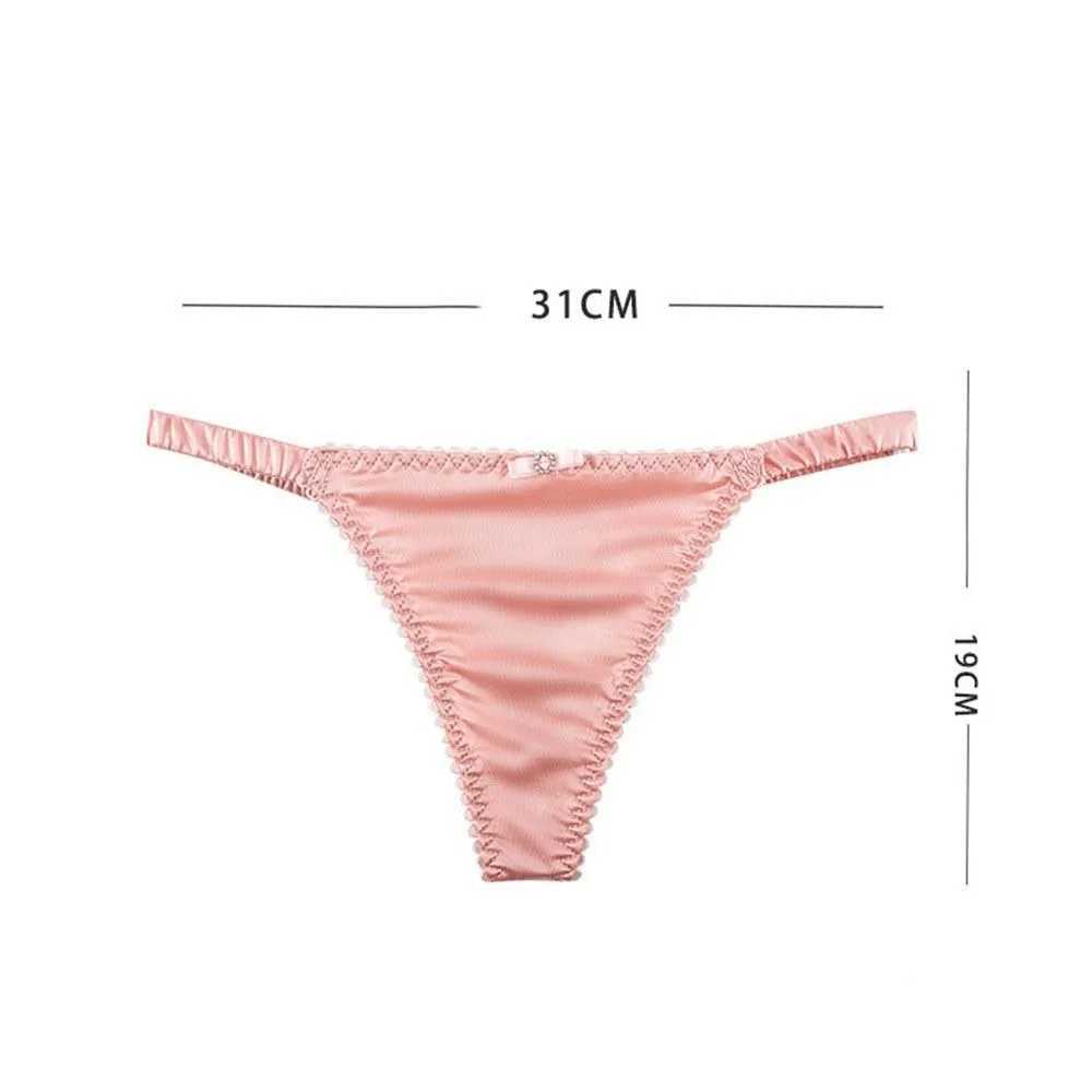 Soft and comfortable suitable for girls low waist underwear solid color thin straps womens thongs satin underwear bow underwear W250103