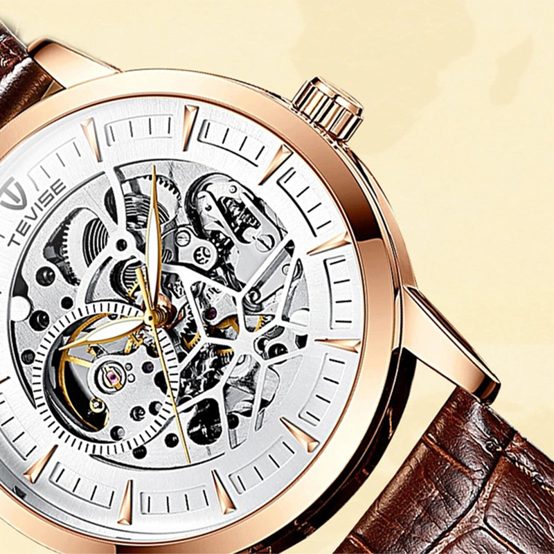 TEVISE Mens Mechanical Watch Waterproof Luminous Hollow Fashionable and High Wristwatch, Famous Simple Mens Watch T029