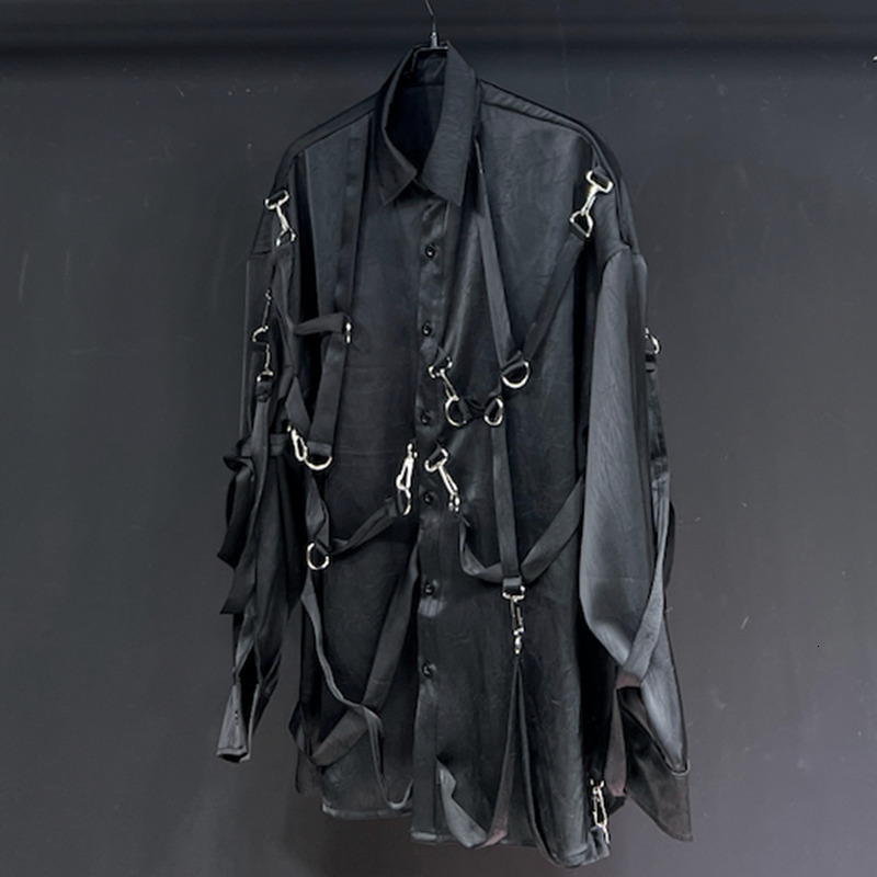 PFHQ Men's New Loose Shirts Long Sleeved Darkwear Single Breasted Ribbon Design Male Summer Lapel Advanced Outdoor Tops 21Z4467
