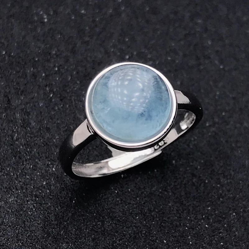 Natural aquamarine ring made of pure silver 925 and beryl 8mm high-quality jewelry for womens weddings engagements parties and gift boxes 250102