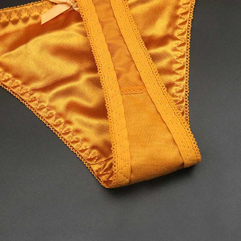 1pc Women Sexy Silky Panties Thin Thong Ice Silk Underwear Shiny Belt Double Strap Lace Low-rise LingerieXJ250103