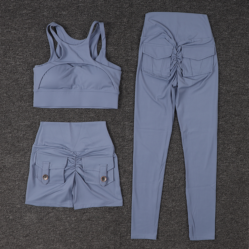 SOISOU Nylon Womens Clothing Gym Yoga Set Fiess Sportswear Sports Suit Bra Leggings Women's Pants Shorts Elastic Tight Fit