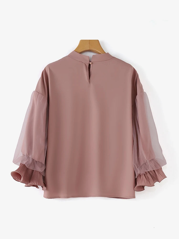 ZANZEA Womens Elegant Party Shirt Fashion Grid Ruffle 3/4 Sleeve Top Autumn er Stand up Collar Shirt Korean Loose Tune 250102