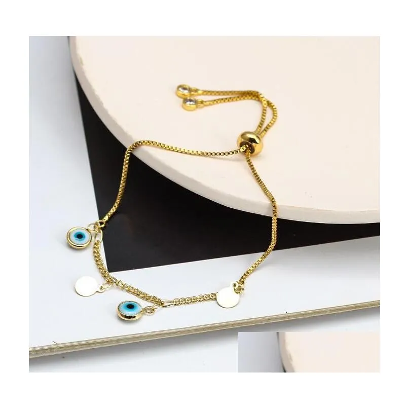 Charm Bracelets Gold Evil Blue Eye Lucky Turkish Eyes Bracelet For Women Girls Beach Jewelry Party Gift 10 Styles Drop Delivery Dh4Gn LL