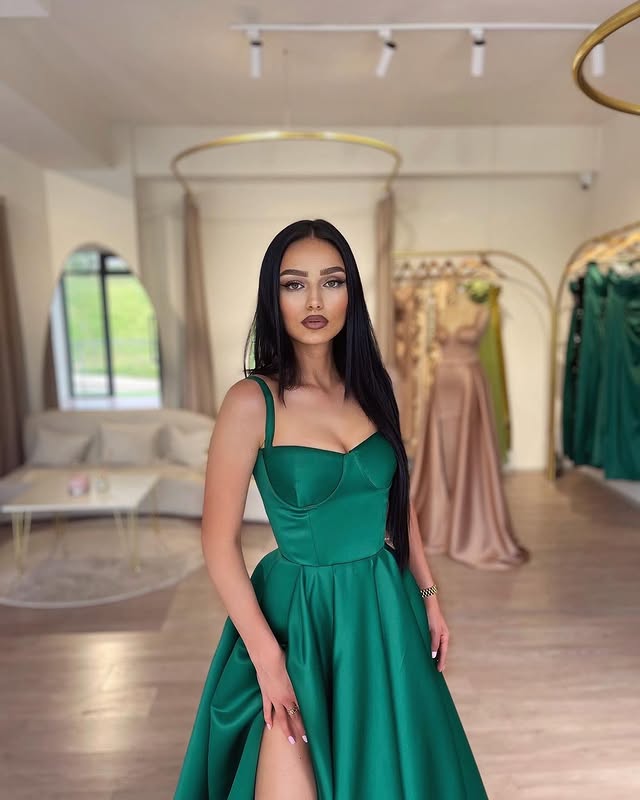 Dark Green Prom Dress Spaghetti Straps Formal Evening Party Gowns Second Reception Birthday Engagement Gowns Robe De Soiree Vestido De Novia