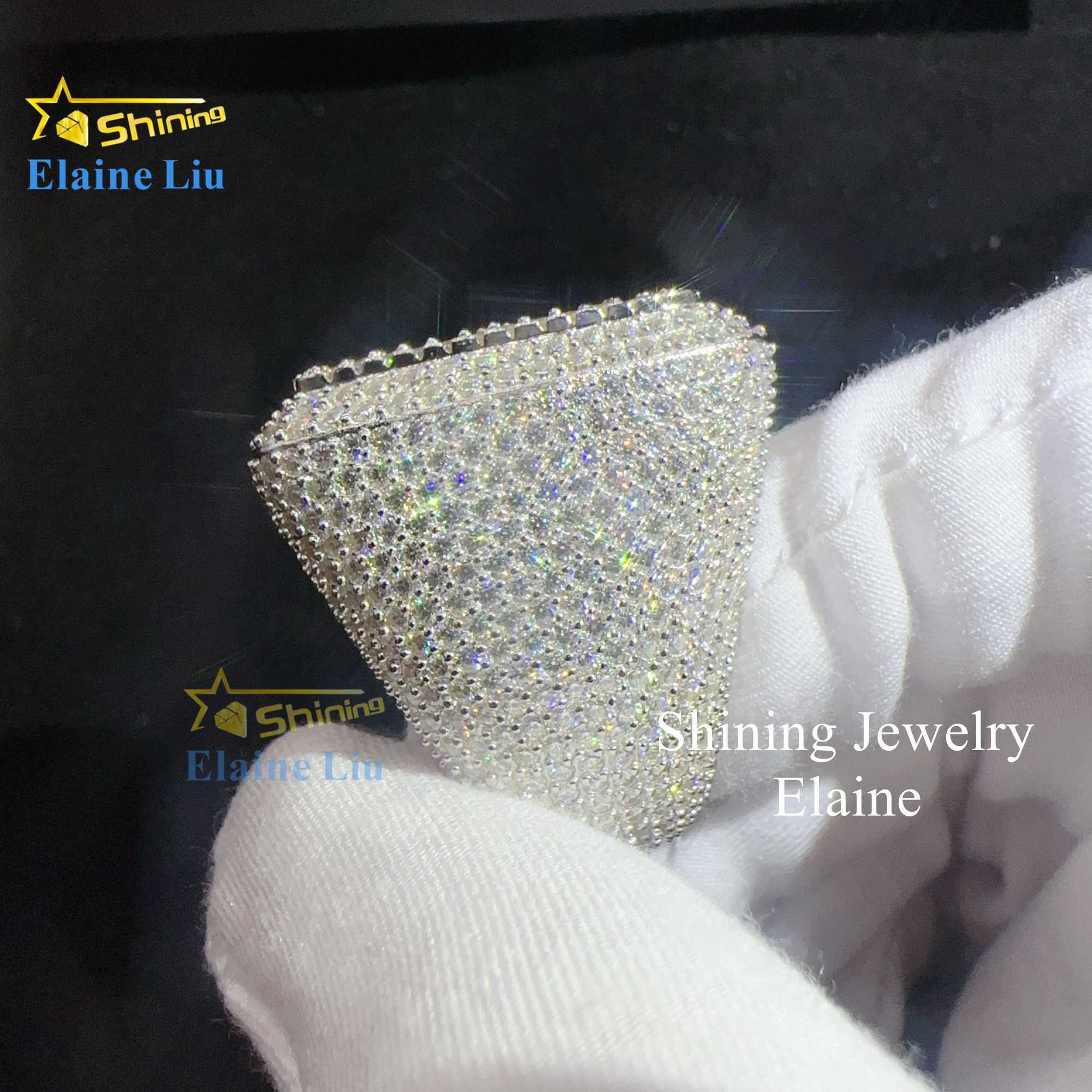 Baguette hip hop custom vvs moissanite mens iced out 925 sterling silver ring