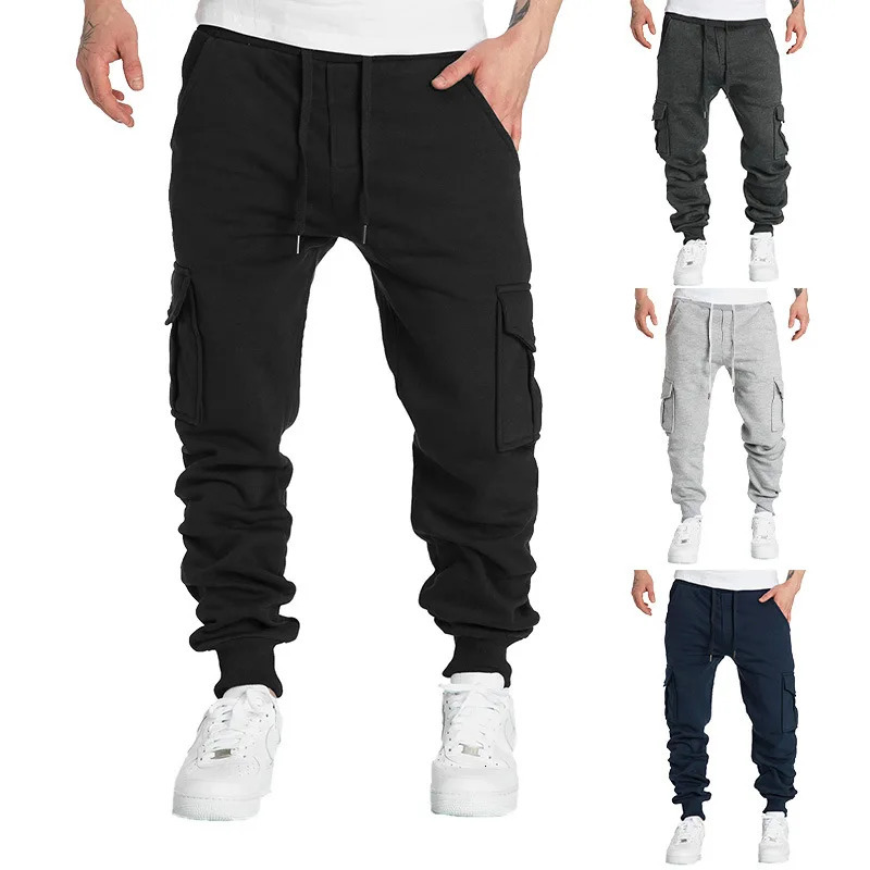 2024 Autumn and winter fleece mens casual cargo pants mens multi-pocket pants cross-border plus size sports casual pants 250102