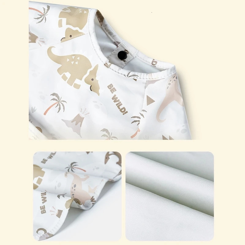 Short Sleeved Baby Drooling Bib Reversible Burping Cloth Waterproof for 12-36 Month with Front Pocket Baby Eating Bib 250103