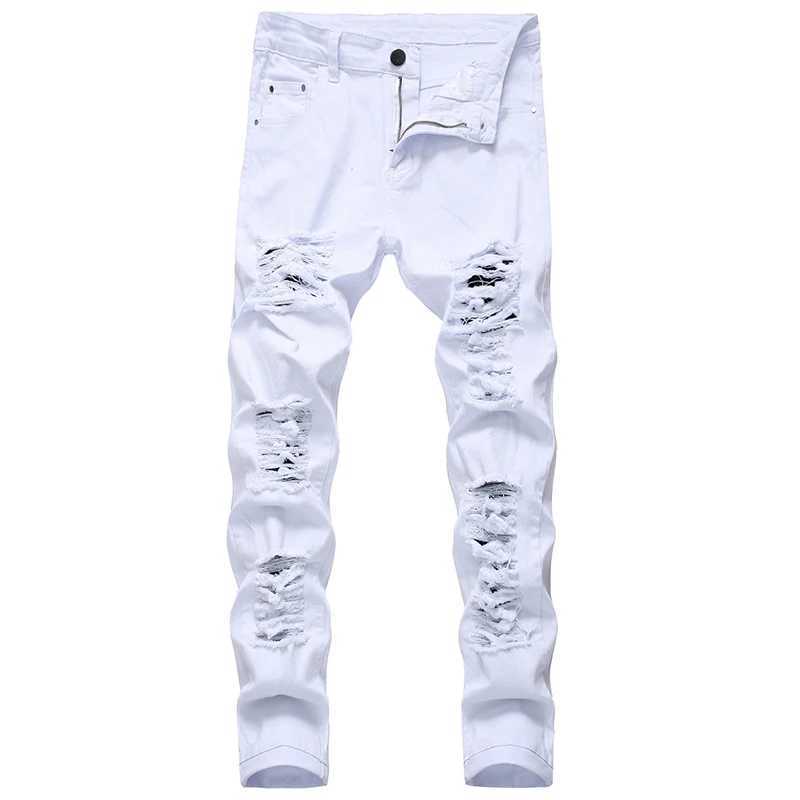 Hole denim pants mens trendy brand ripped jeans pure thin fully matched street hip-hop mens plus size W250103