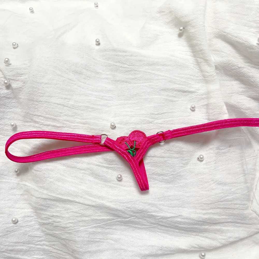 Extra Mini Female Tback Crotchless Sexy Thong Hot Pink Cherries G-String Shorts Crotch Depth Sexy Erotic Women UnderpantsXJ250103