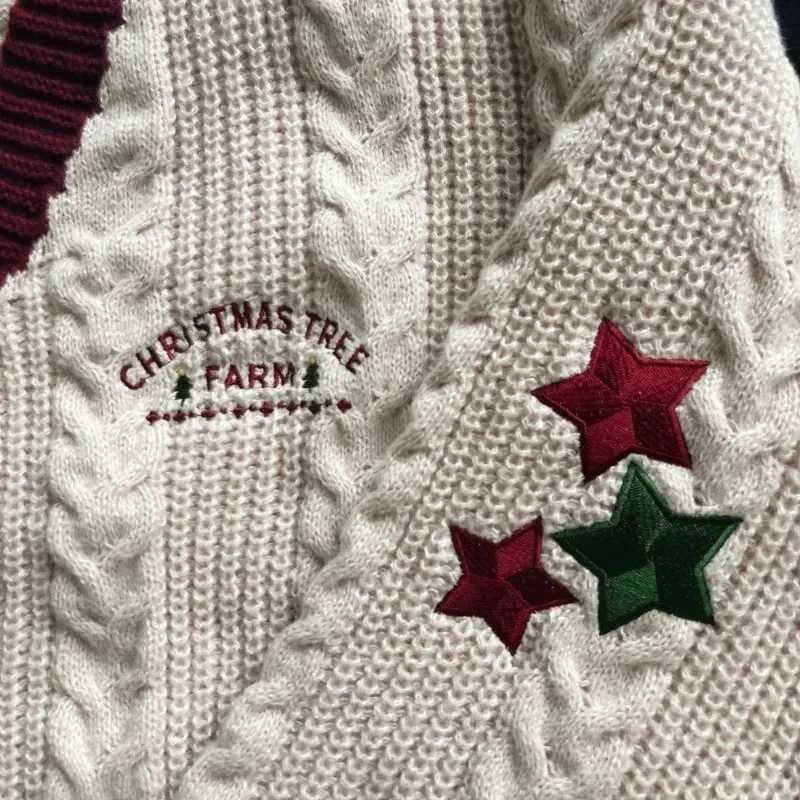 Christmas tree womens cardigan wool sweater autumn and winter knitted cardigan wool sweater with star embroidery holiday sweater folk top Christmas gi