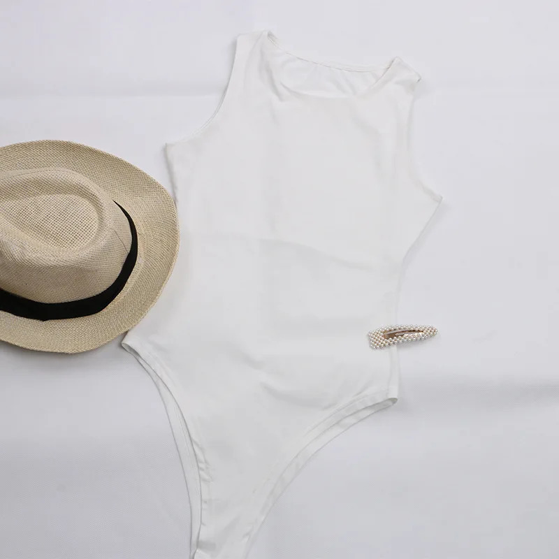 Drop Womens Off Shoulder Sleeve Stretchy Basic Bodysuit Shirt Sleeveless Tank Top Body Female 250103