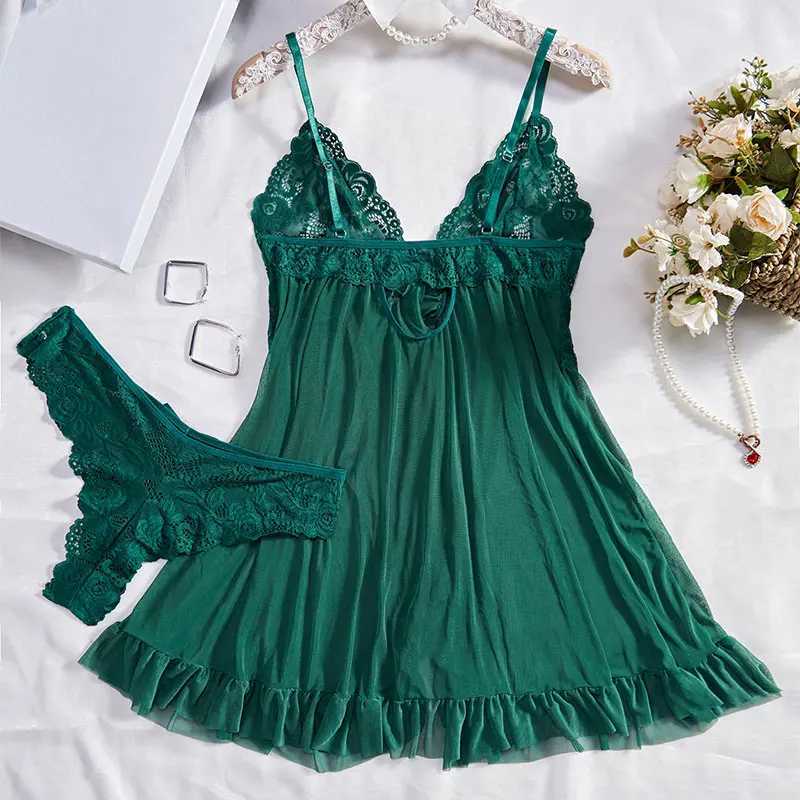Sexy pajamas womens Ling rie set deep V-slip pajamas and underwear lace pleated decorative underwear pajamas W250103