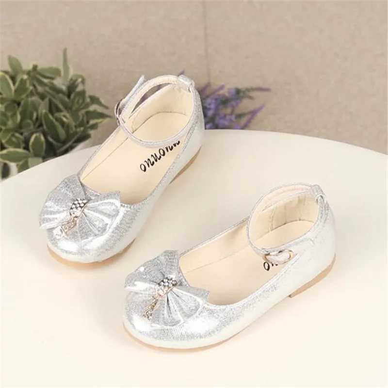 New Girl Childrens Wedding Shoes Bow Sweet Crystal Childrens Leather Apartment Childrens Shoes 21-30 M250103