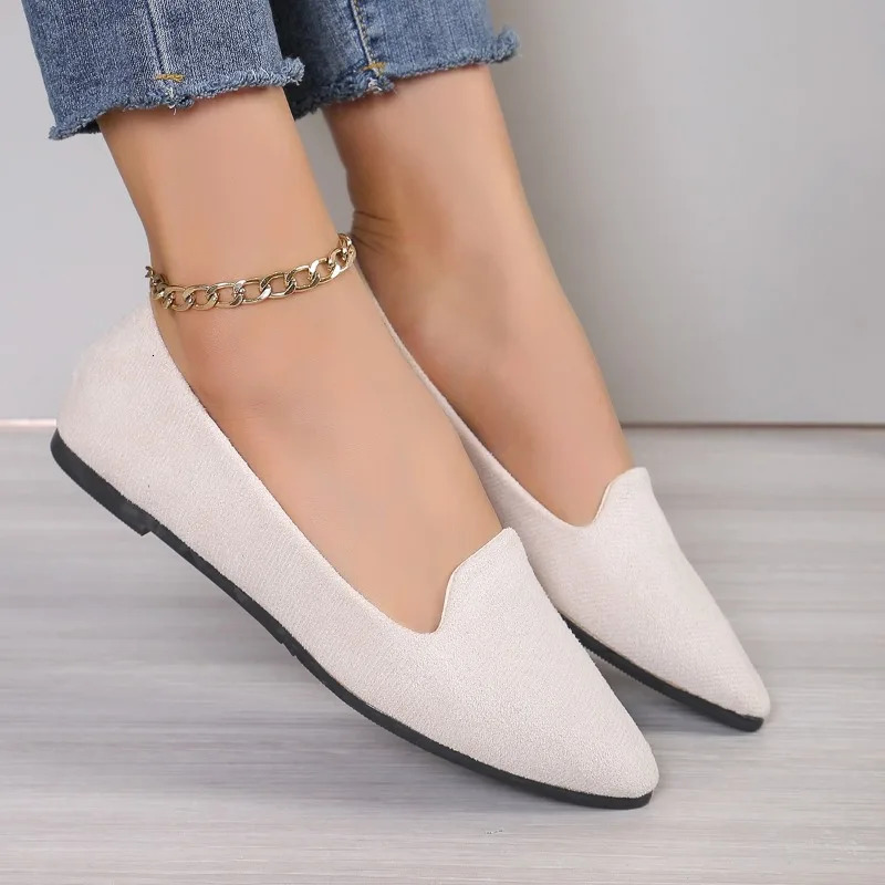 Fashion Slip on Loafers Breathable Stretch Ballet Shallow Flat Soft Bottom Pointed Toe Boat Shoes Plus Size 2023 241225