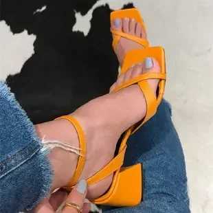 Ankle Strap High Heels Women Sandals Summer Shoes Square Toe High Heel Party Dress Shoes Narrow Band Sandal NewX250102