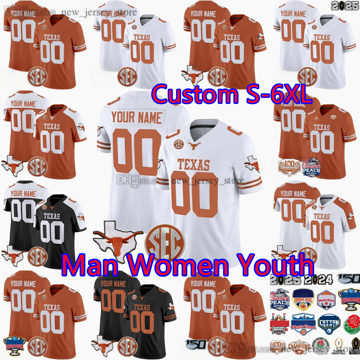 2025 Peach Bowl Patch Longhorns 16 Arch Manning Jersey College S-6XL Football 3 Quinn Ewers 7 Isaiah Bond Jerseys Custom Stitched Robinson Man Women Youth Kids 100th
