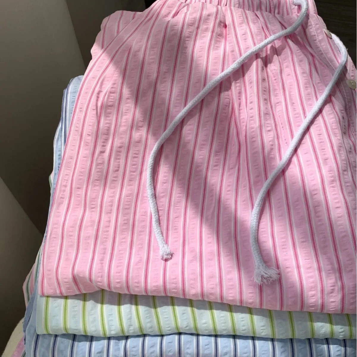 Korean casual striped brushed straight pants Y2K womens loose holiday pants 250102