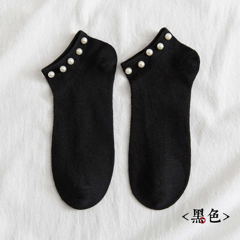 Spring New Product: Pearl Boat Japanese Fresh And Girlish Style, Socks, Shallow Mouth Lace Short Tube, Women's Socks