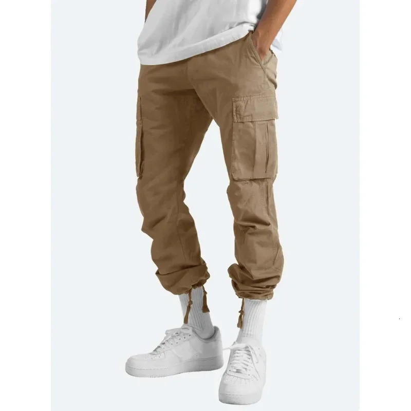 2024 Summer Mens Cargo Pants Independent Standout Foreign Trade Drawstring Multi-pocket Casual Trousers 250102