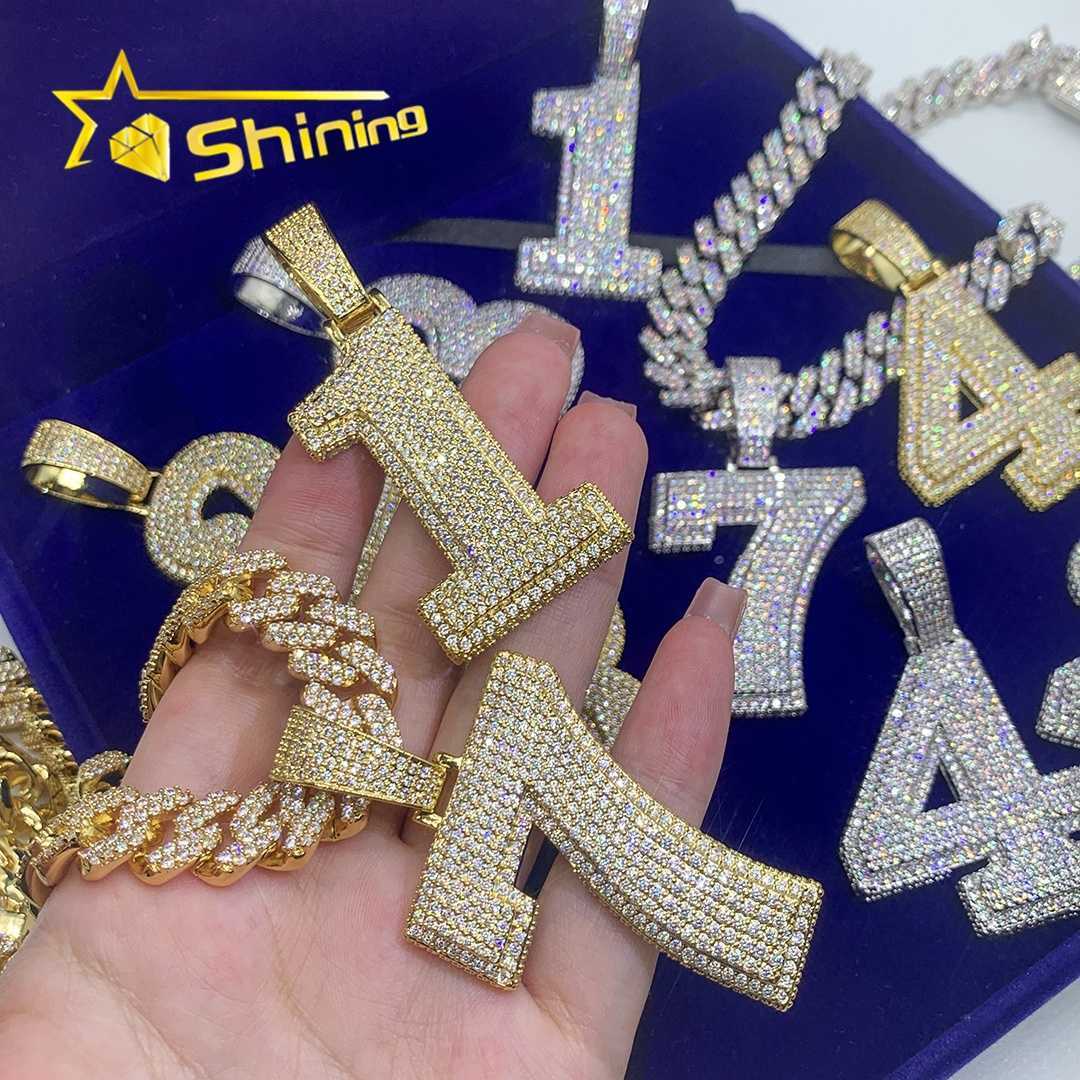 Moissanite Hip Hop Jewelry 925 Silver Number Pendants Gold Plated Rapper Fashion Iced Out Moissanite Diamond Pendants