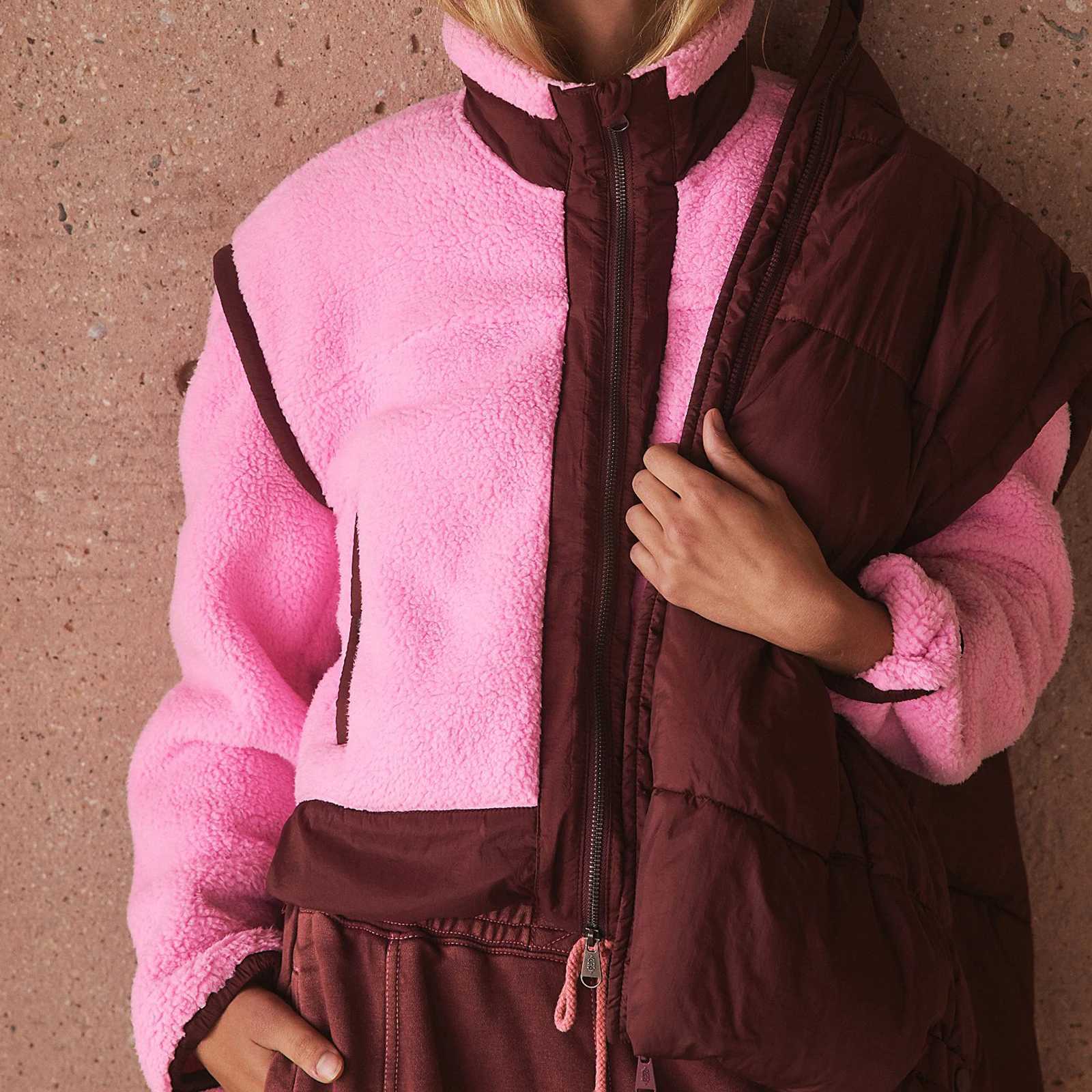 Womens wool jacket slow ultra-fine fit short sleeved jacket soft and warm zipper jacket applique work clothes comfortable stand up collar jacket M2501