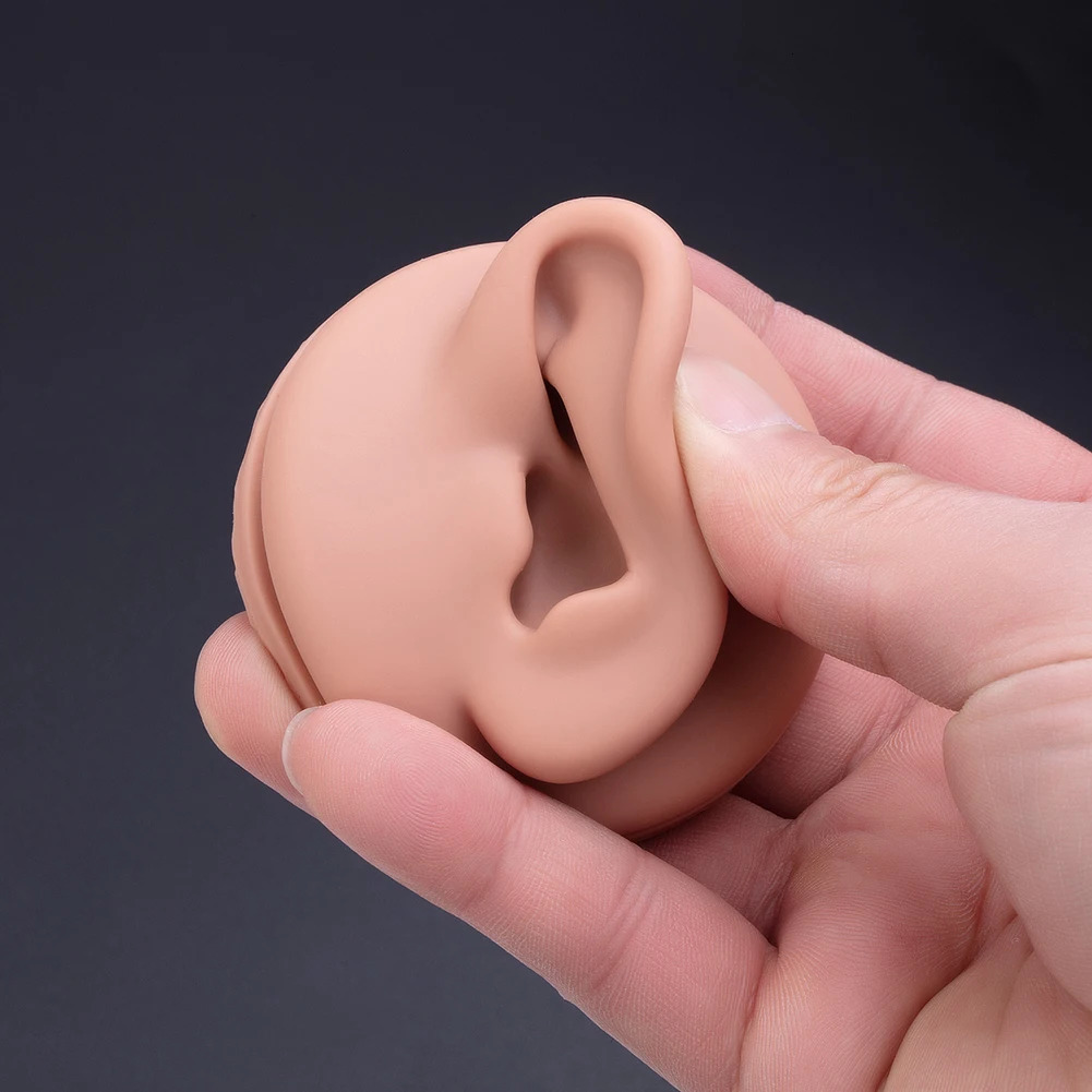 1pc Silicone Human Mouth Nose Ear Tongue Model Simulation Face Model with Display Stand Piercing Jewelry Display Teaching Tool 250103