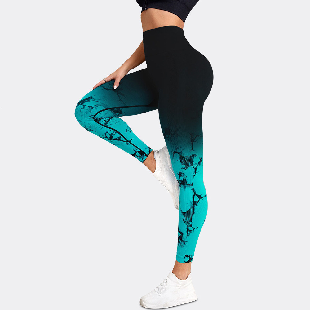 Gradient Tie Dye Yoga Seamless Women's Running Sports Pants High Waist And Hip Lifting Fiess Clothes Elastic Tight P