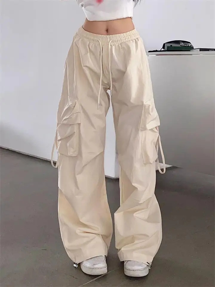 Womens Y2K commodity pants high waisted streetwear hip-hop mens style womens large pockets casual student drawstring sports pants 250102