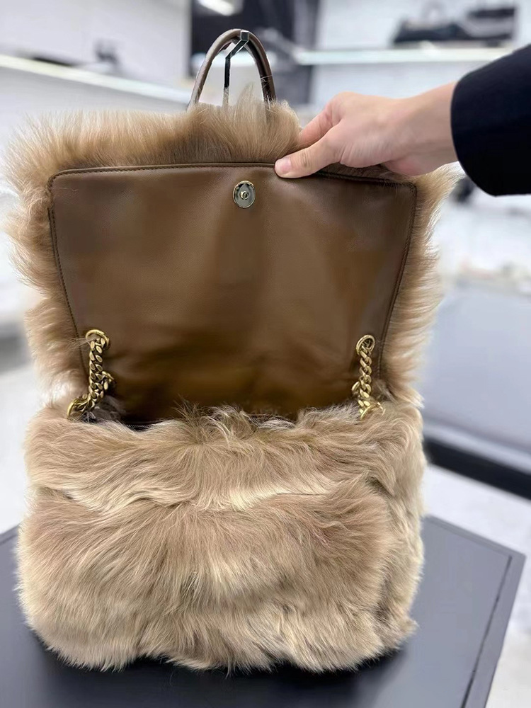 Plush Embellished Chain Shoulder and Hand Carry Big Bag for Ladies