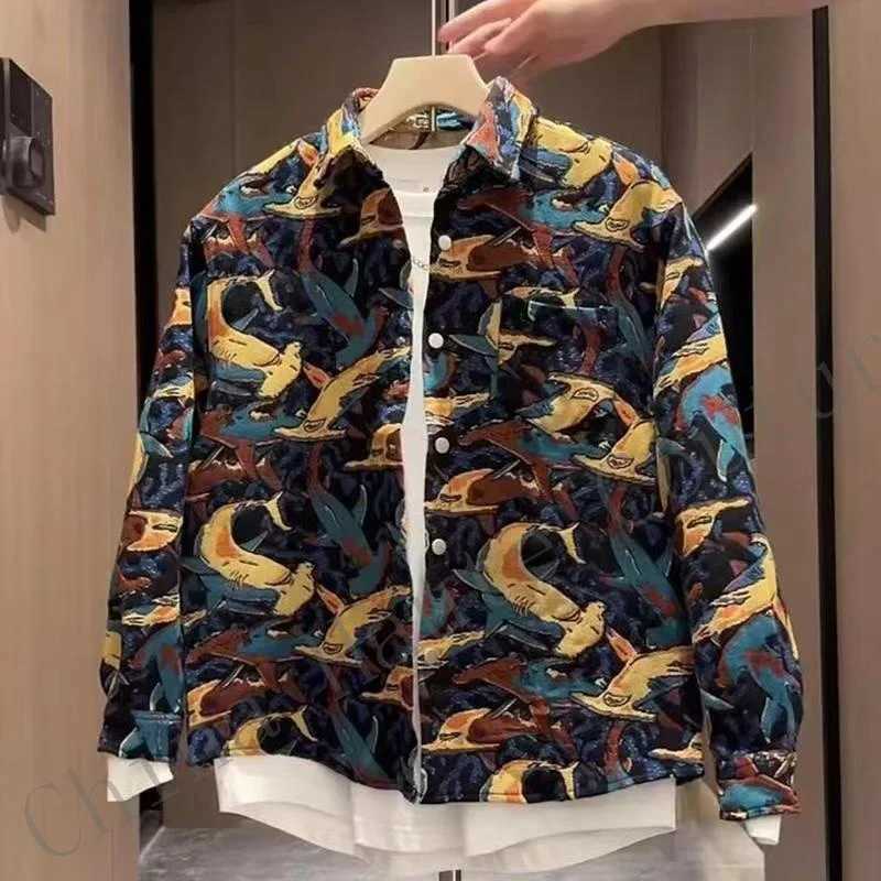 Mens Autumn Fashion casual shirt new style painted halo ethnic print high-end loose casual jacket W250103