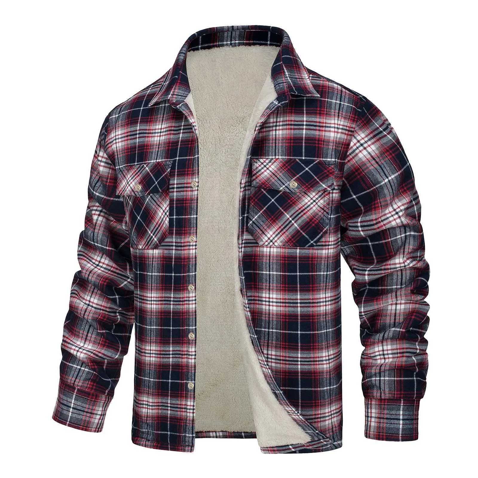 Mens autumn and winter casual grid square lapel cufflinks fastened 2024 winter fashionable and comfortable mens jacket W250103