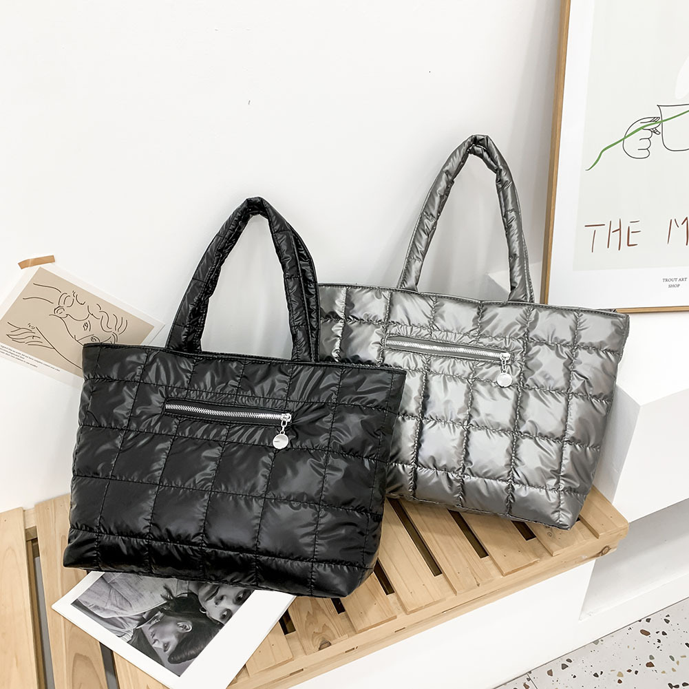 Fashion Quilted Lattice Top-Handle Bags For Female Casual Nylon Solid Color Shopping Handbags Large Capacity Women Shoulder Bag