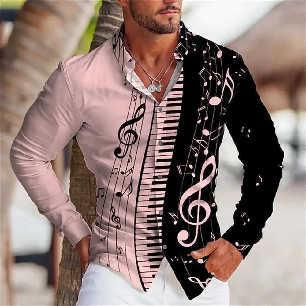 Graphic printing of mens shirts for the summer of 2023 with music buttons top long sleeved buttons and comfortable clothing design S-6XL W250103