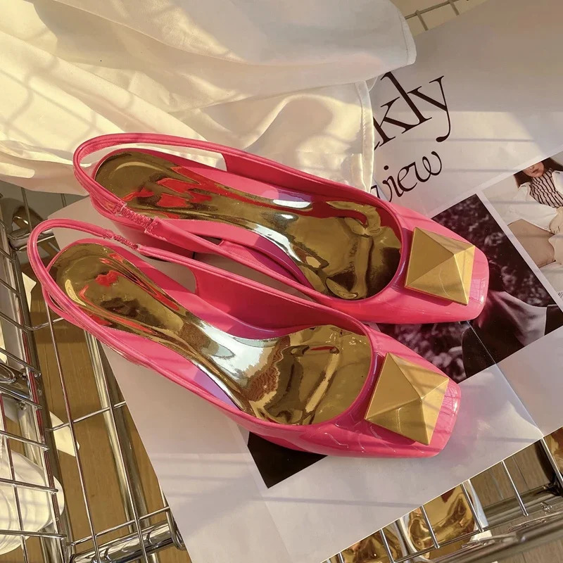 New Design Square Toe Womens Sandals Fashion Gold Rivet Womens Dress Party Shoes Square High Heels Pump Shoes 2022 Shoes 250102