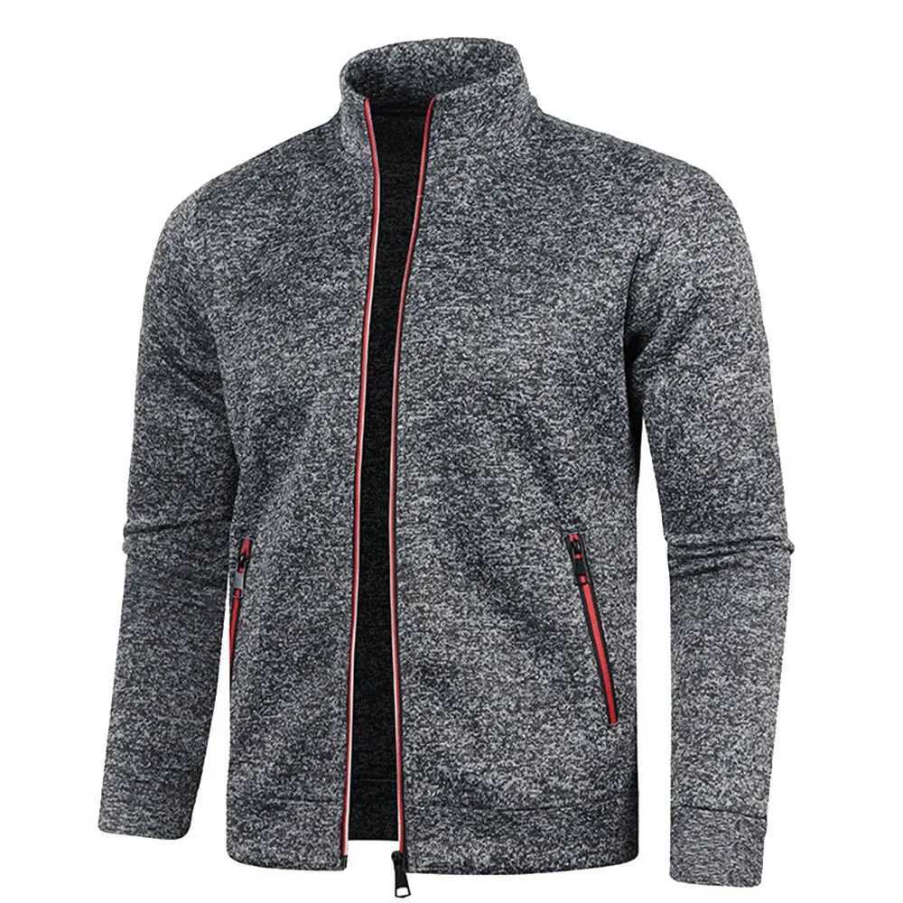 Autumn mens zipper jacket streetwear stand up wool sweater ultra-thin fit casual long sleeved sportswear mens solid color cardigan W250103