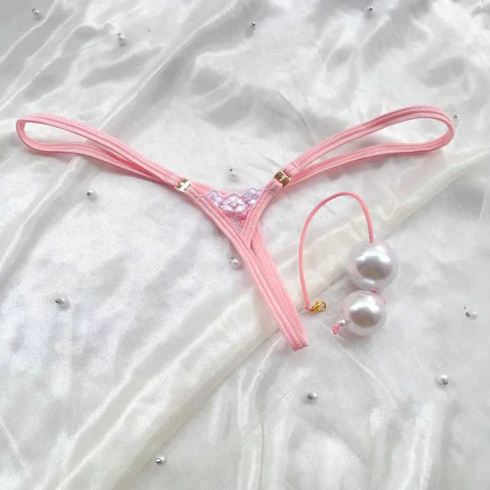 Extra Mini Female T-back Panties Low Rise G-string Sexy Briefs Micro Pearls Inside Body Thong String Underpant Sexy Pink knickerXJ250103