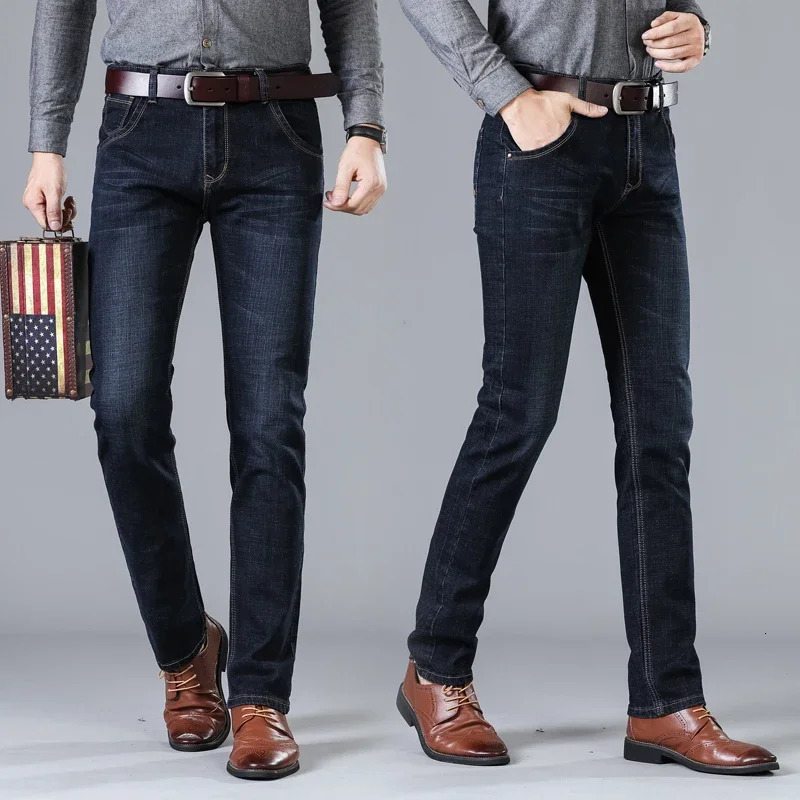 Autumn and Winter Stretch Mens Jeans Mens Style Straight and Versatile Denim Long Pants 241230