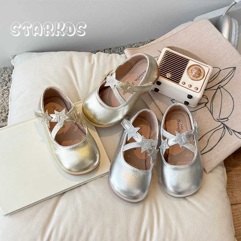 Round toe elastic band ballet shoes for children girls luxury sparkling star patches Mary Jens baby gold silver sliding tablet Zapatos M250103