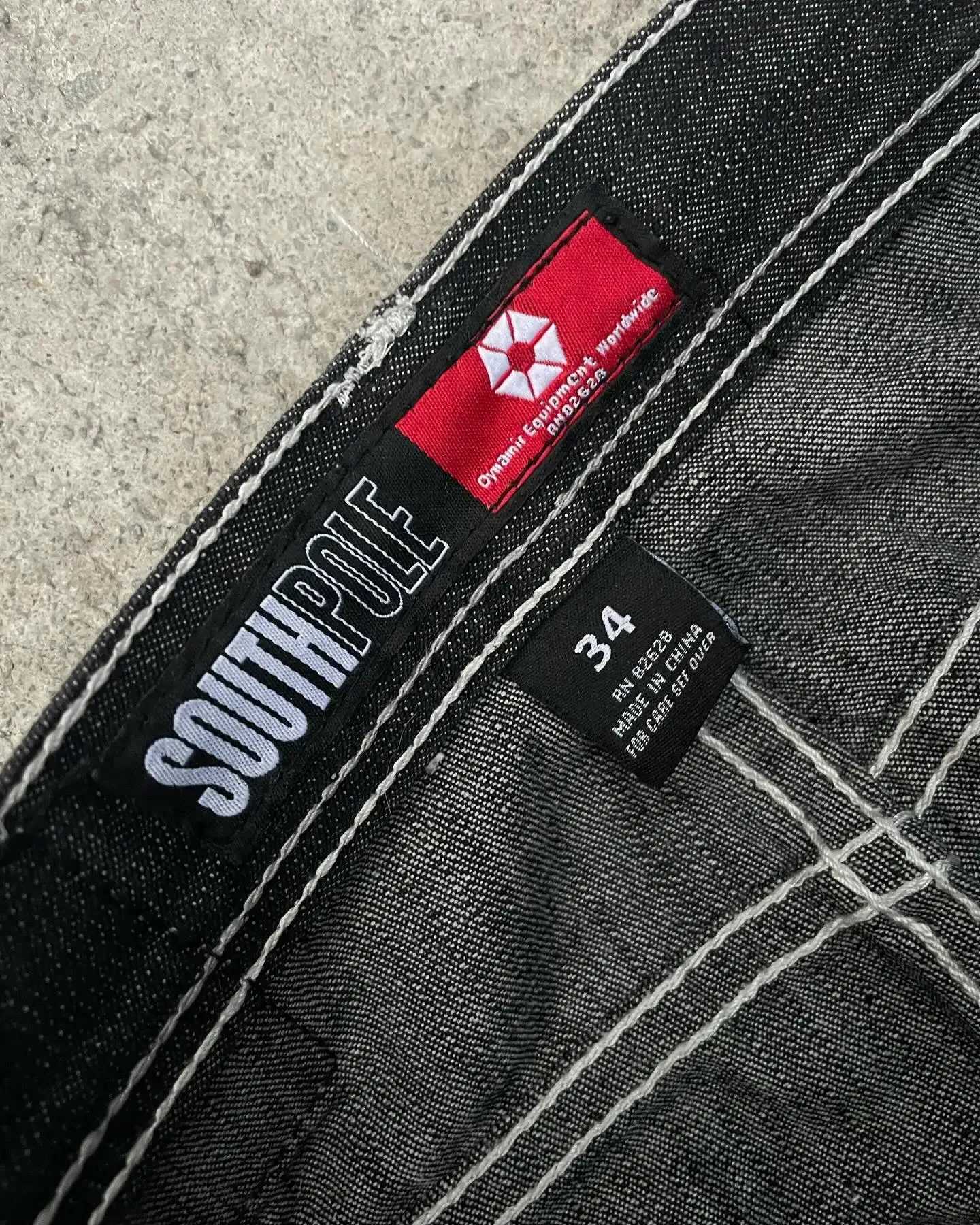 Y2K jeans New South Pole American retro Gothic graphic embroidered pocket style jeans Harajuku mens hip-hop wide leg pants for street wear W250103