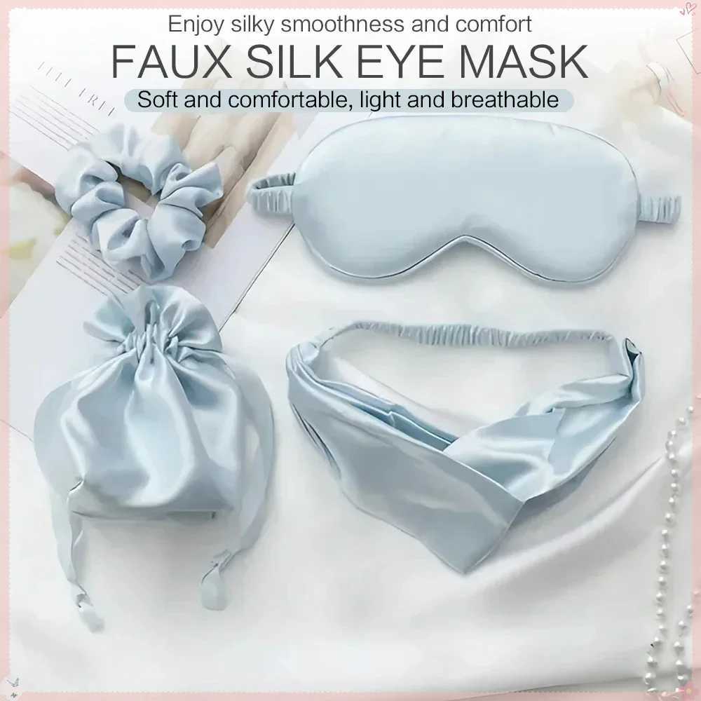 4 PCS Silk Sleep Eye Mask Set with Headbands Comfortable Light Blocking Eye Covers for Rest and Travel UnisexXJ250103