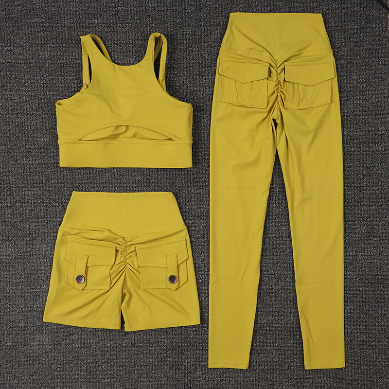 SOISOU Nylon Womens Clothing Gym Yoga Set Fiess Sportswear Sports Suit Bra Leggings Women's Pants Shorts Elastic Tight Fit