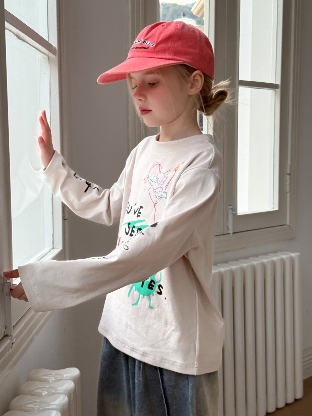 T-shirts 2025 spring girls love heart letter printed T-shirt INS girls cotton long sleeve tee children casual loose tops S2863Y25011914AD