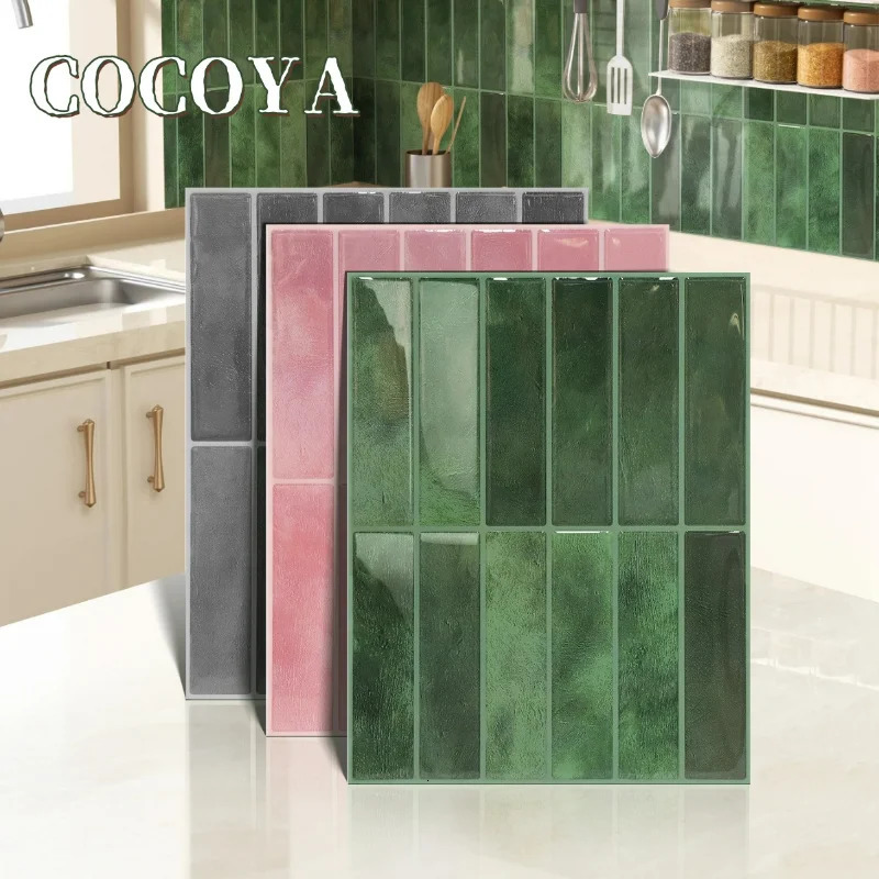 128 Sheets 3D Wall Sticker Selfadhesive Green Mosaic Peel Stick Panel Backsplash for Kitchen Waterproof Tile Stickers 250102