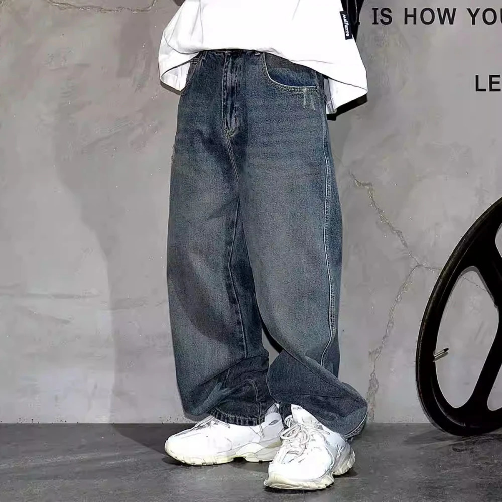 High Quality Hip Hop Stacked Baggy Jeans For Men Streetwear Denim Pants Korean Fashion Straight-Leg Trousers Harajuku Jeans Male 241230
