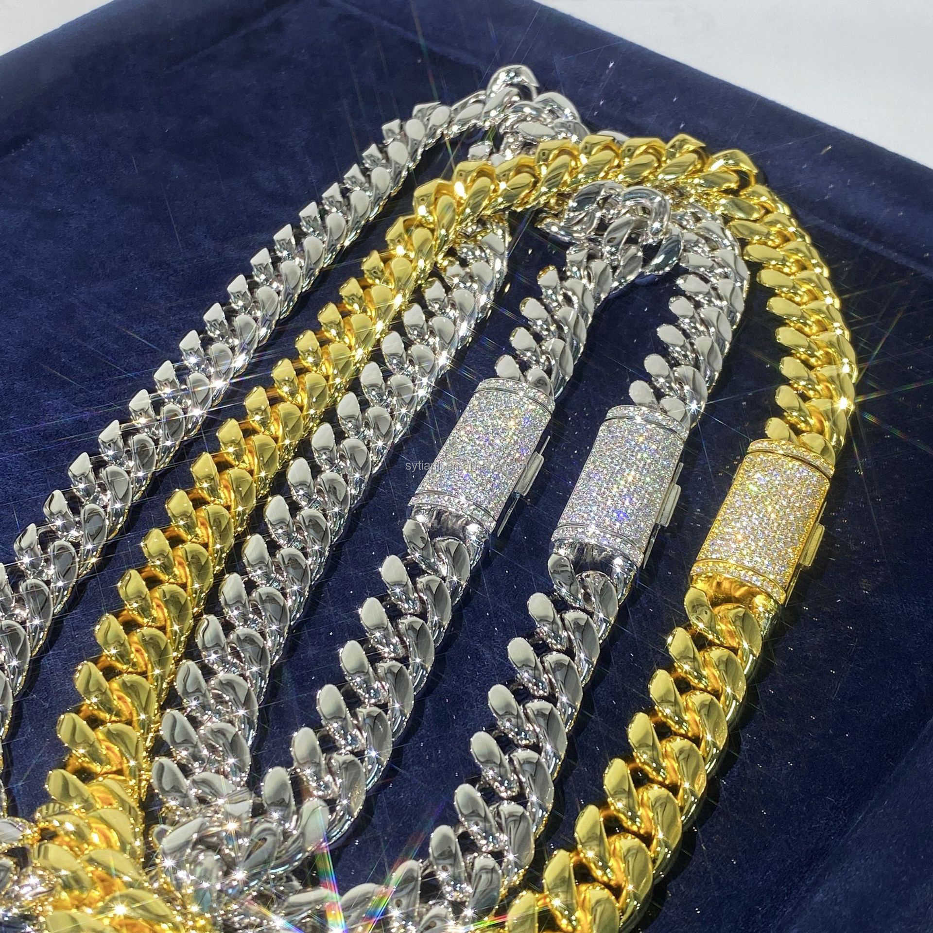 New Hip hop 18mm Stainless Steel Cuban Link Chain with Moissanite Coupler