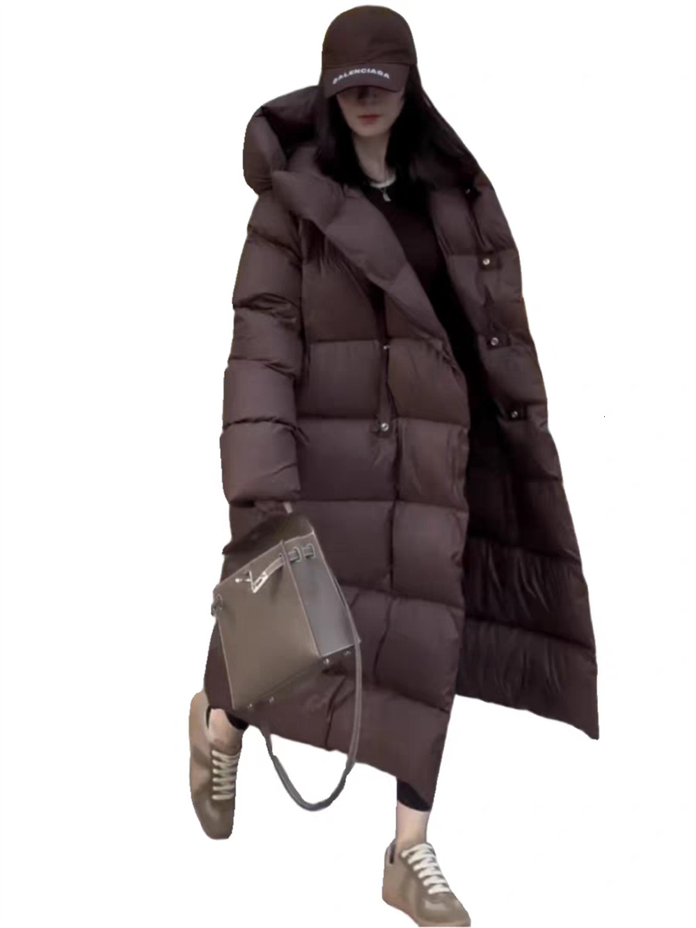 Knee Length Hooded For Women's Winter New Loose White Duck Down Thickened Warm Jacket 2024